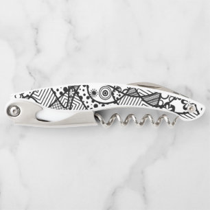 Black & White Doodle Pattern Artsy Abstract 4 Corkscrew