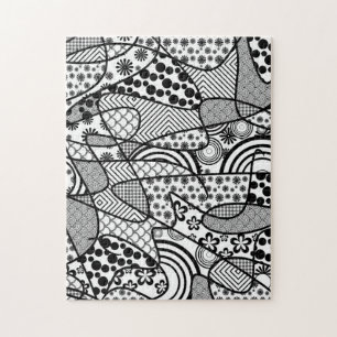 Black & White Doodle Pattern Patchwork 02 Jigsaw Puzzle