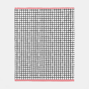 Black & White Doodle Plaid Pattern Fleece Blanket