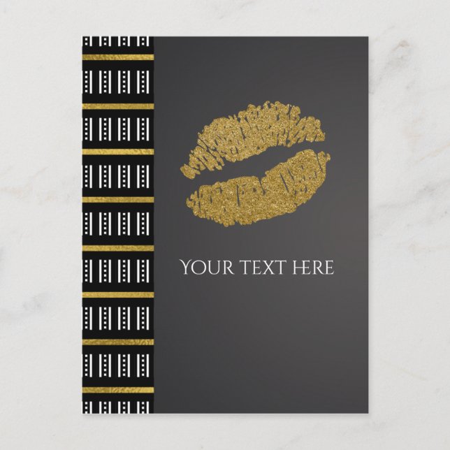 Black White Dot & Faux Gold Shimmer Lips Event Postcard (Front)