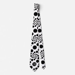 Black & White Dot Swirls Pattern Monogram Tie