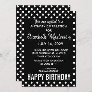 Black White Dots Happy Birthday Pattern Invitation
