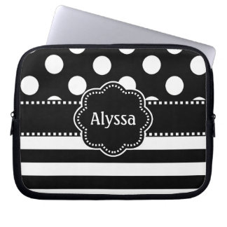 Black White Dots Stripe Personalized Laptop Sleeve