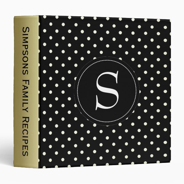 Black White Dotted, Custom Text Gold, Initial Name Binder (Front/Spine)