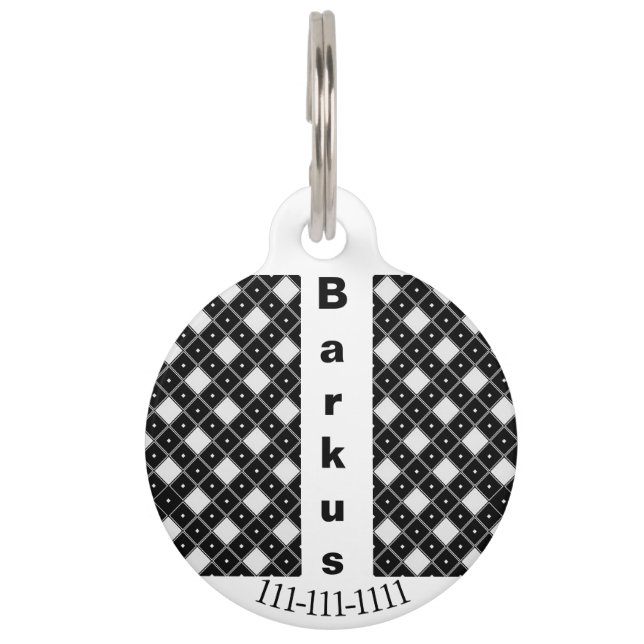 Black & White Double Diamond Shape  Pet Tag (Front)
