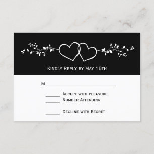 Black White Double Hearts Wedding RSVP Cards