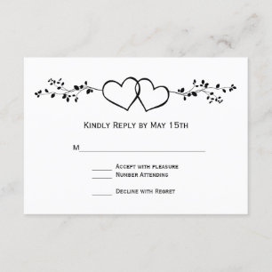 Black White Double Hearts Wedding RSVP Cards
