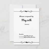 Black & White Double Hearts Wedding RSVP Invitatio