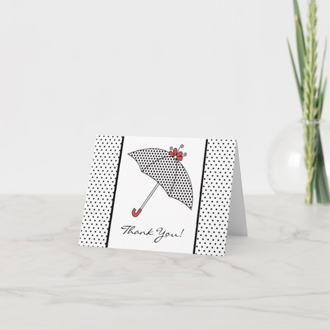 Black & White Douche Parapluie Merci Carte Note (Devant)