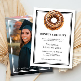 Black & White Doughnuts and Degree Photo Graduatio Invitation