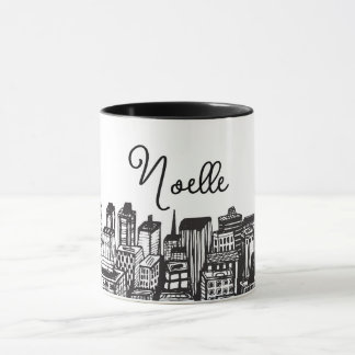 Black & White Downtown City, Skyscrapers, Name Mug