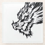 Black & White Dragon Glass Coaster<br><div class="desc">A powerful black and white dragon design symbolizing balance,  strength,  and mystery. This bold monochrome artwork combines dark and light elements for a timeless fantasy-inspired look,  perfect for hoodies,  t-shirts,  mugs,  posters,  and custom gifts.</div>