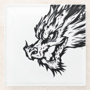 Black & White Dragon Glass Coaster