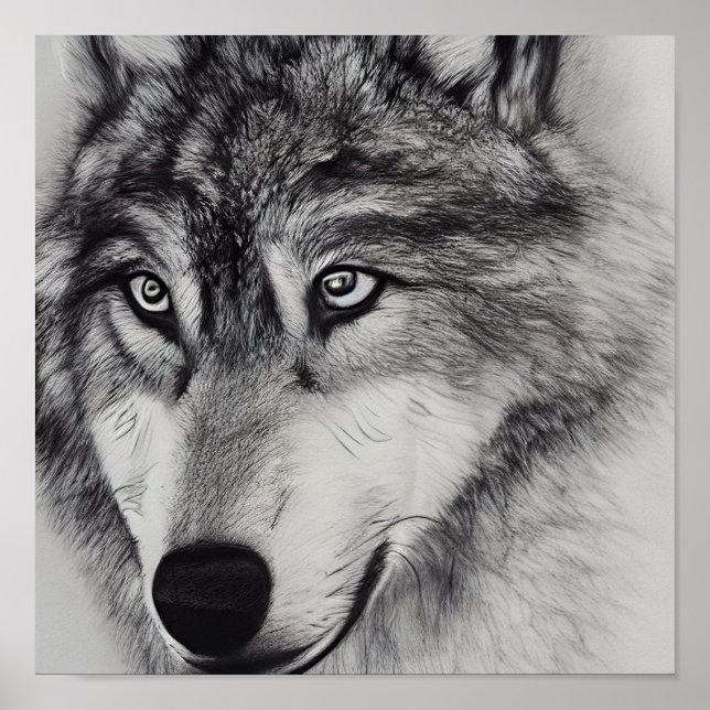 Black White Drawing of a Wolf Poster (Front)