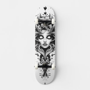 Black & White Drawing of a Woman Skateboard