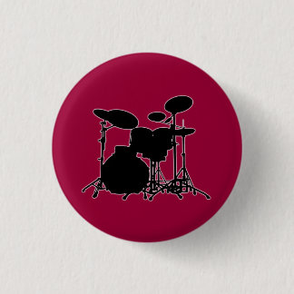 Black & White Drum Kit Silhouette - For Drummers 1 Inch Round Button