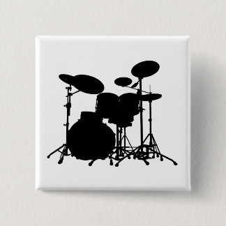Black & White Drum Kit Silhouette - For Drummers 2 Inch Square Button