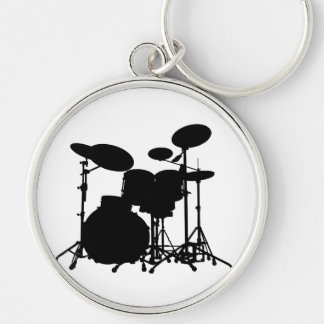 Black & White Drum Kit Silhouette - For Drummers Keychain