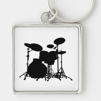 Black & White Drum Kit Silhouette - For Drummers Keychain