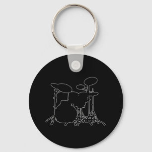 Black & White Drum Kit Silhouette - For Drummers Keychain