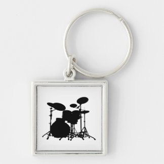 Black & White Drum Kit Silhouette - For Drummers Keychain