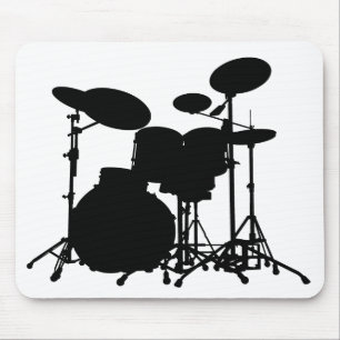 Black & White Drum Kit Silhouette - For Drummers Mouse Pad