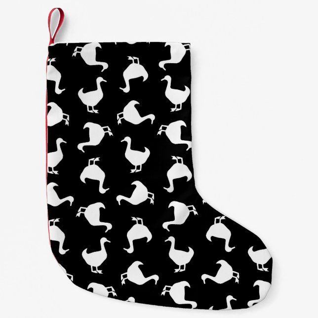 Black & White Duck Silhouettes Print Pattern Black Small Christmas Stocking (Front)