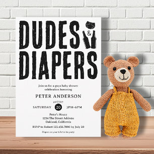 Black White Dudes & Diaper Party Men's Baby Shower Invitation