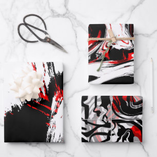 Black White Dusty Reds Wrapping Paper Sheet