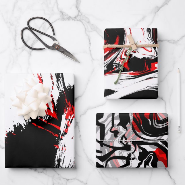 Black White Dusty Reds Wrapping Paper Sheet (Front)