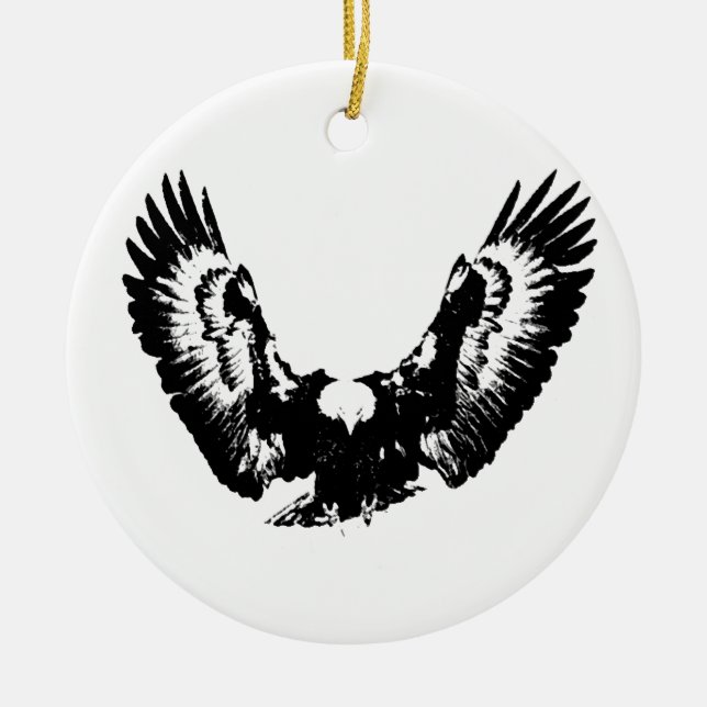Black & White Eagle Ceramic Ornament (Front)