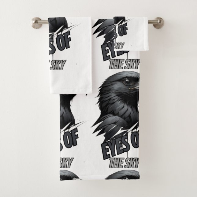 Black White Eagle Ink Stroke Bath Towel Set (Insitu)