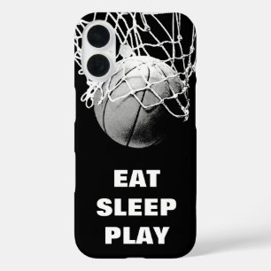 Black White Eat Sleep Play Basketball Motivational iPhone 16 Case