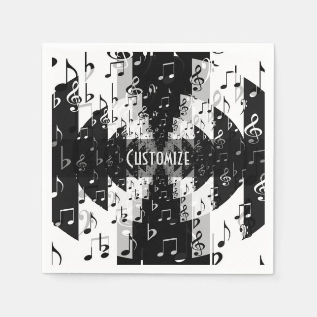 Black & White Echo Music Notes Napkins (Front)