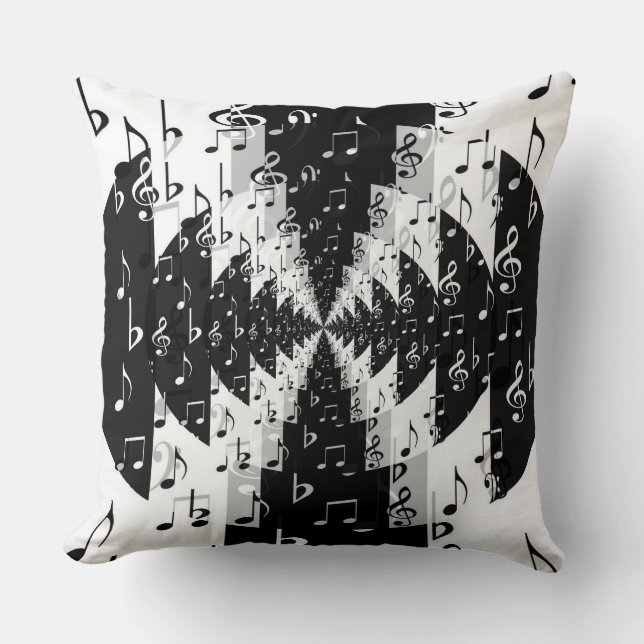 Black & White Echo Music Notes Throw Pillow (Front)