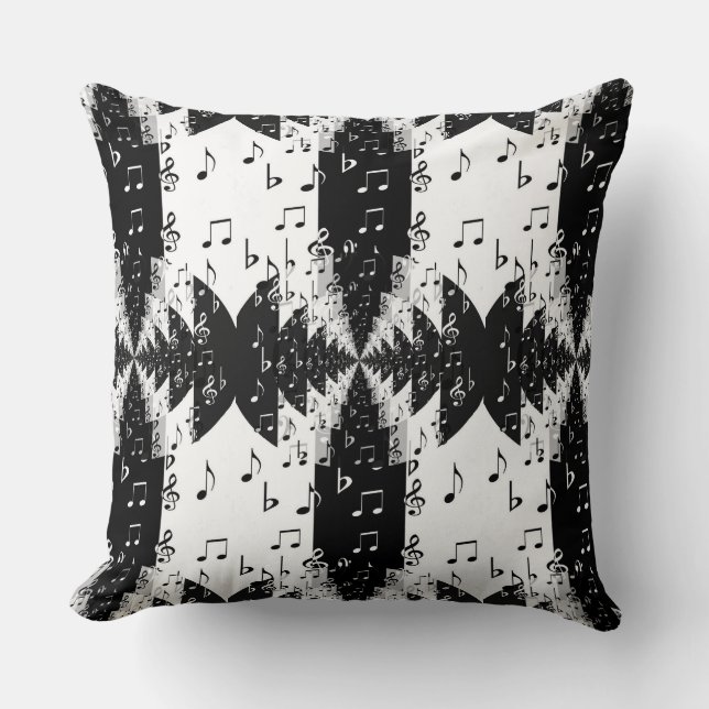 Black & White Echo Music Notes Throw Pillow 2 (Front)