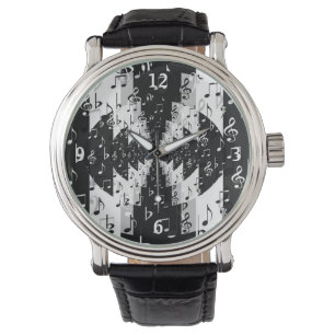 Black & White Echo Music Notes Wrist Watch