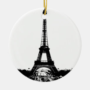 Black & White Eiffel Tower Ceramic Ornament