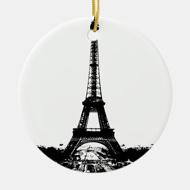 Black & White Eiffel Tower Ceramic Ornament (Front)