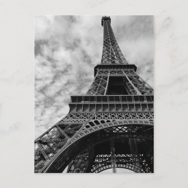 Black & White Eiffel Tower From Below - Paris City Postcard (Front)