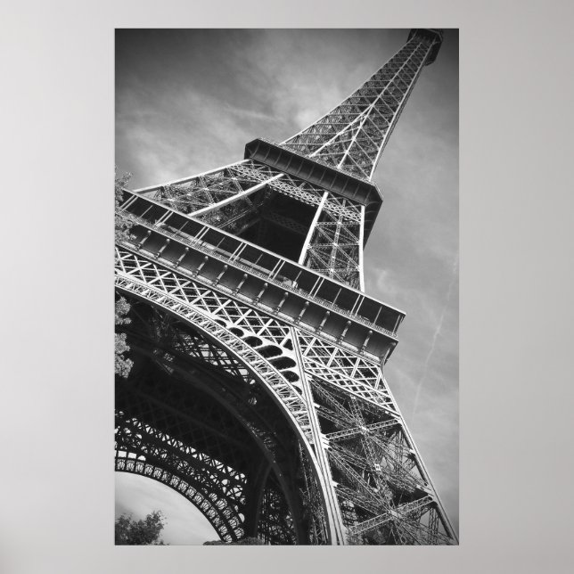 Black & White Eiffel Tower From Below Poster (Front)