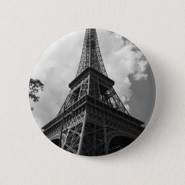 Black & White Eiffel Tower in Paris 2 Inch Round Button (Front)