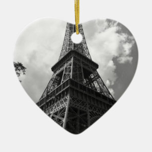 Black & White Eiffel Tower in Paris Ceramic Ornament