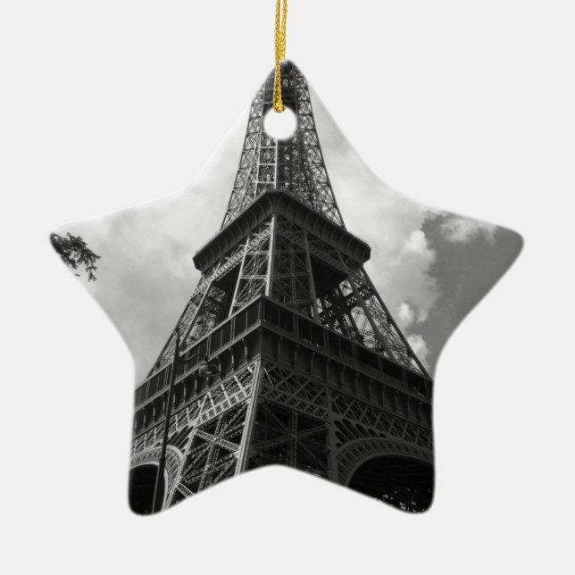 Black & White Eiffel Tower in Paris Ceramic Ornament (Front)