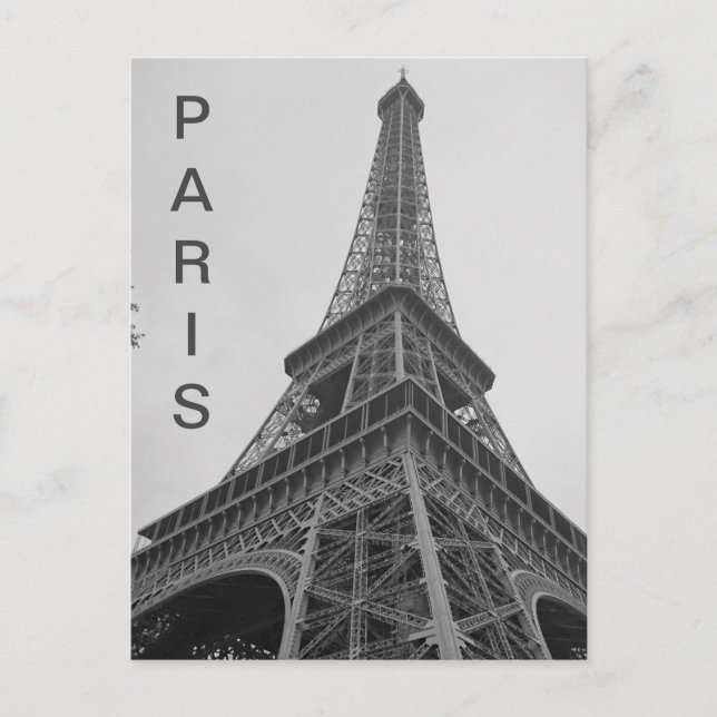 Black & White Eiffel Tower in Paris France Travel Postcard (Front)
