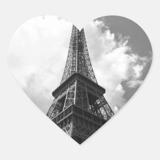 Black & White Eiffel Tower in Paris Heart Sticker (Front)
