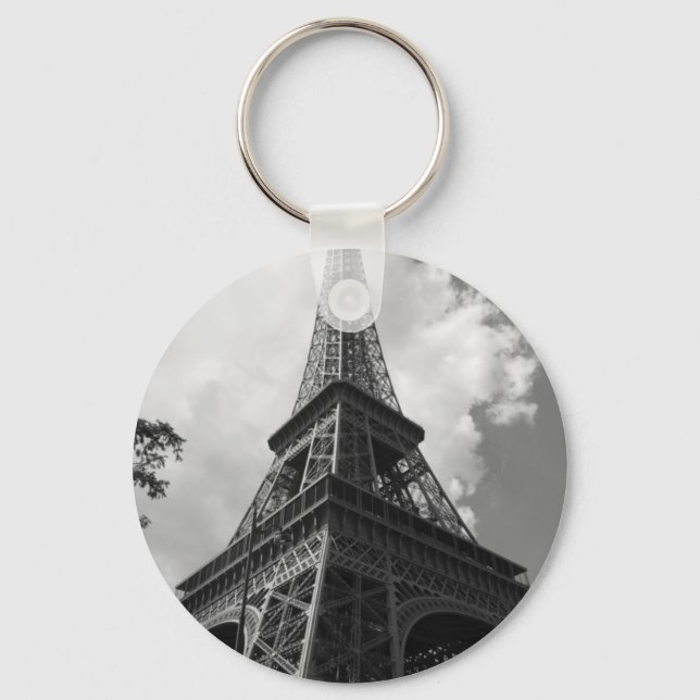 Black & White Eiffel Tower in Paris Keychain (Front)