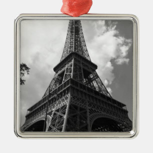 Black & White Eiffel Tower in Paris Metal Ornament