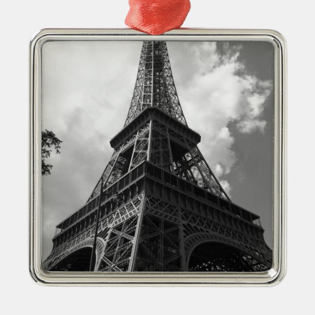 Black & White Eiffel Tower in Paris Metal Ornament (Front)