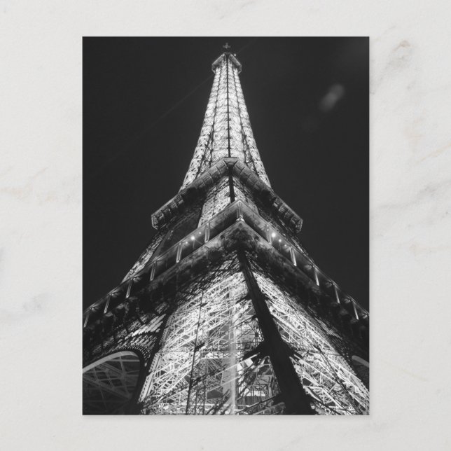 Black White Eiffel Tower in Paris Night Postcard (Front)